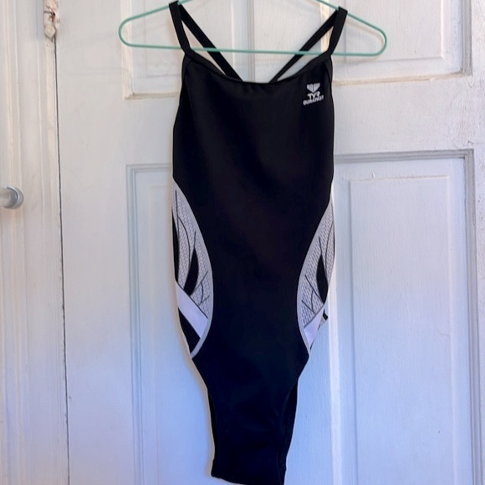 Tyr women’s black and white Durafast Elite Diamondfit swimsuit in size 34